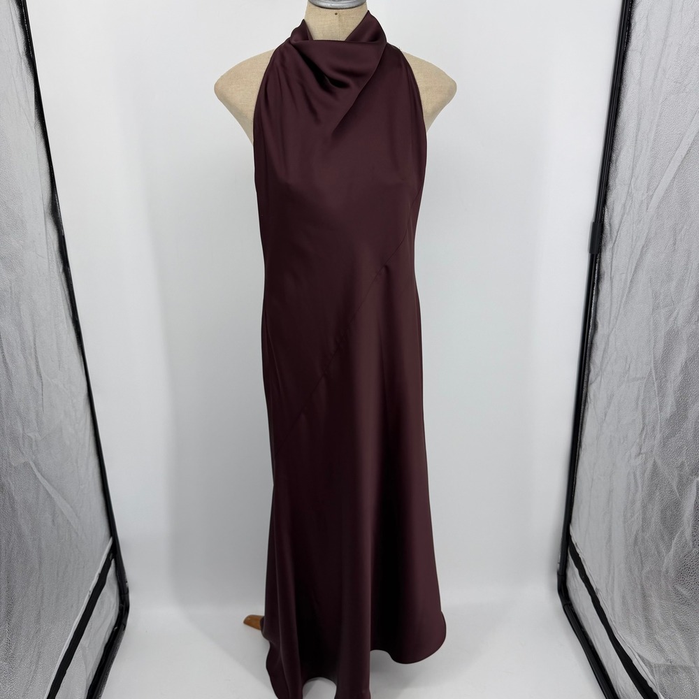 Gianni Bini Maxi Dress Women 10 Burgundy Cowl Neck Halter Open Back Formal Gown